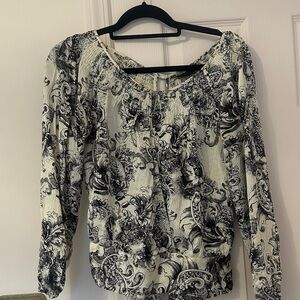 BCBGMaxAzria Black and Cream Patterned Blouse